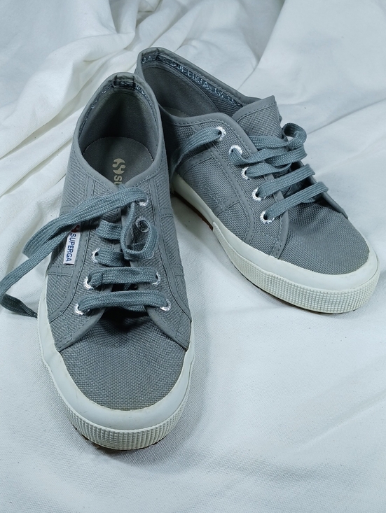 Superga Shoes - Superga womens Gray Canvas Low-Top Lace-Up Sneakers